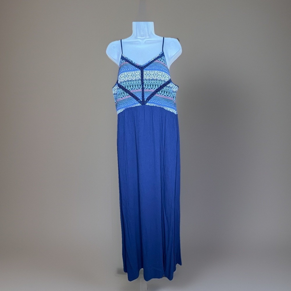 Doe & Rae Dress Women's L Navy Boho Maxi Tribal Sleeveless Festival Beachy
